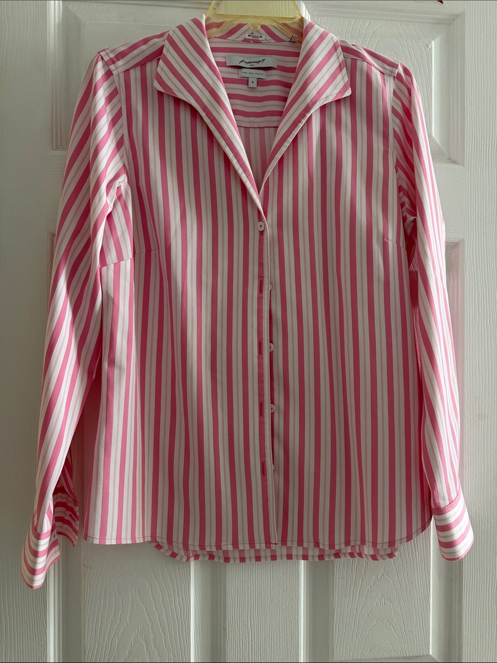 Foxcroft Pink and White Vertical Stripe Button-Down Shirt